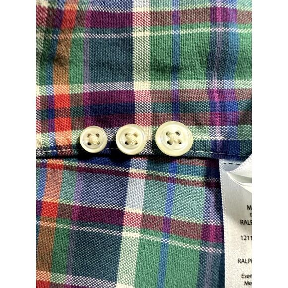 Ralph Lauren Blue Purple Green Plaid Cotton Long Sleeve Shirt Med Mens Preppy - Picture 9 of 9